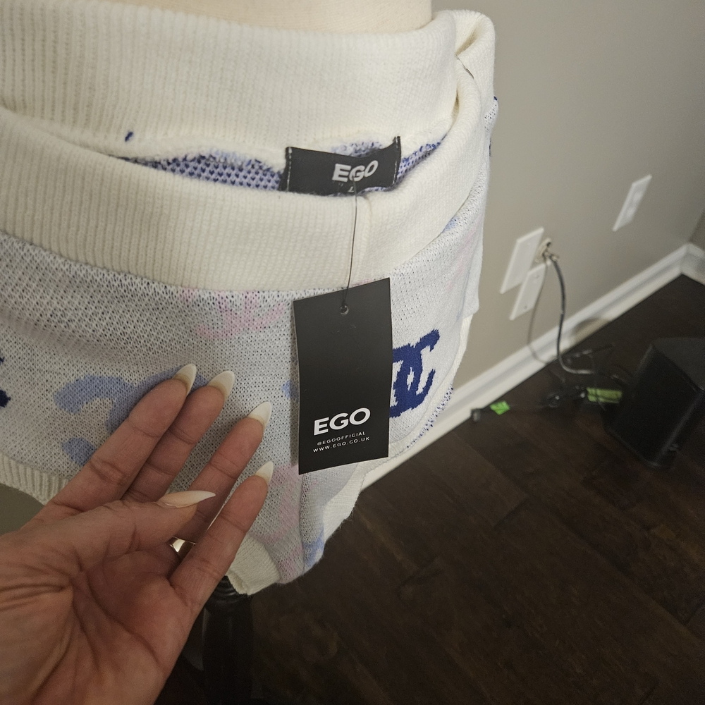 EGO Women (Bootie Short) White and Blue Knit Bottoms